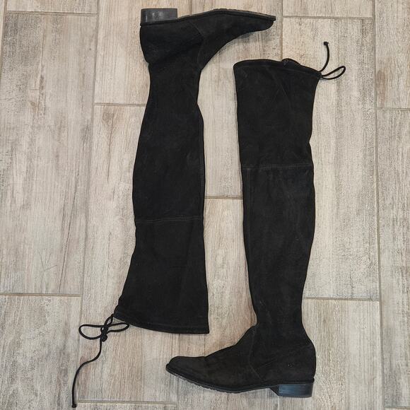 Stuart Weitzman Jocey Over The Knee Boots Women Size 7M Black Suede Classic Chic - Picture 3 of 12